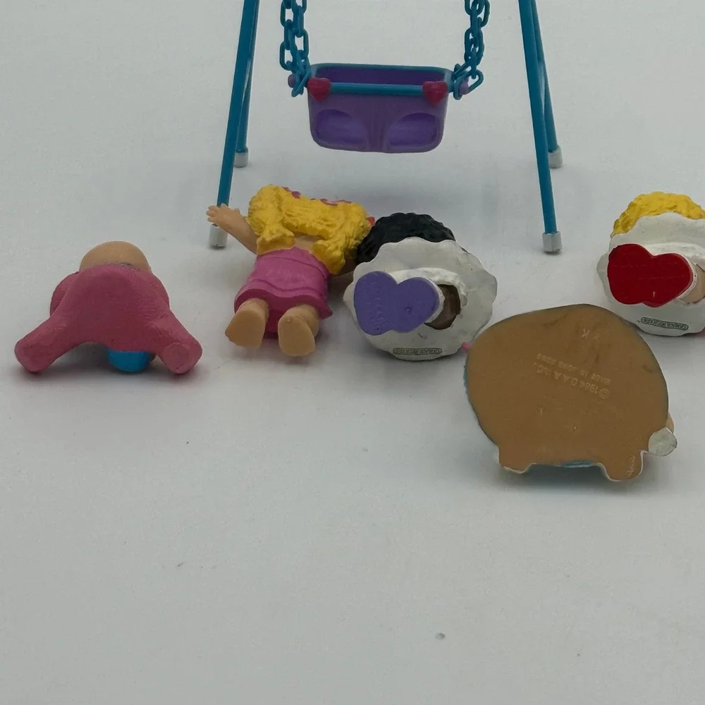 Vintage 1984 Cabbage Patch Kids PVC Mini Figurine Lot with Swing Set 6pc 80s Toy